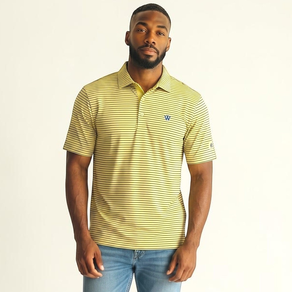 Donald Ross Sportswear‎ Mens Medium Yellow Blue Striped Golf Polo Shirt Luxury